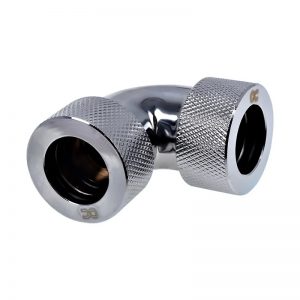 Alphacool HT 16mm HardTube Screw-on Sleeve 90° L-Connector - Knurled - Chrome
